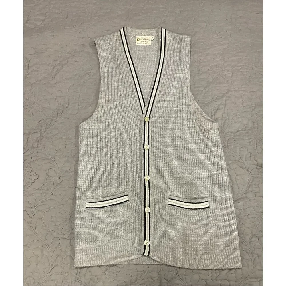 Orlon Campus Luxury Line Vintage Gray Acrylic Vest Small